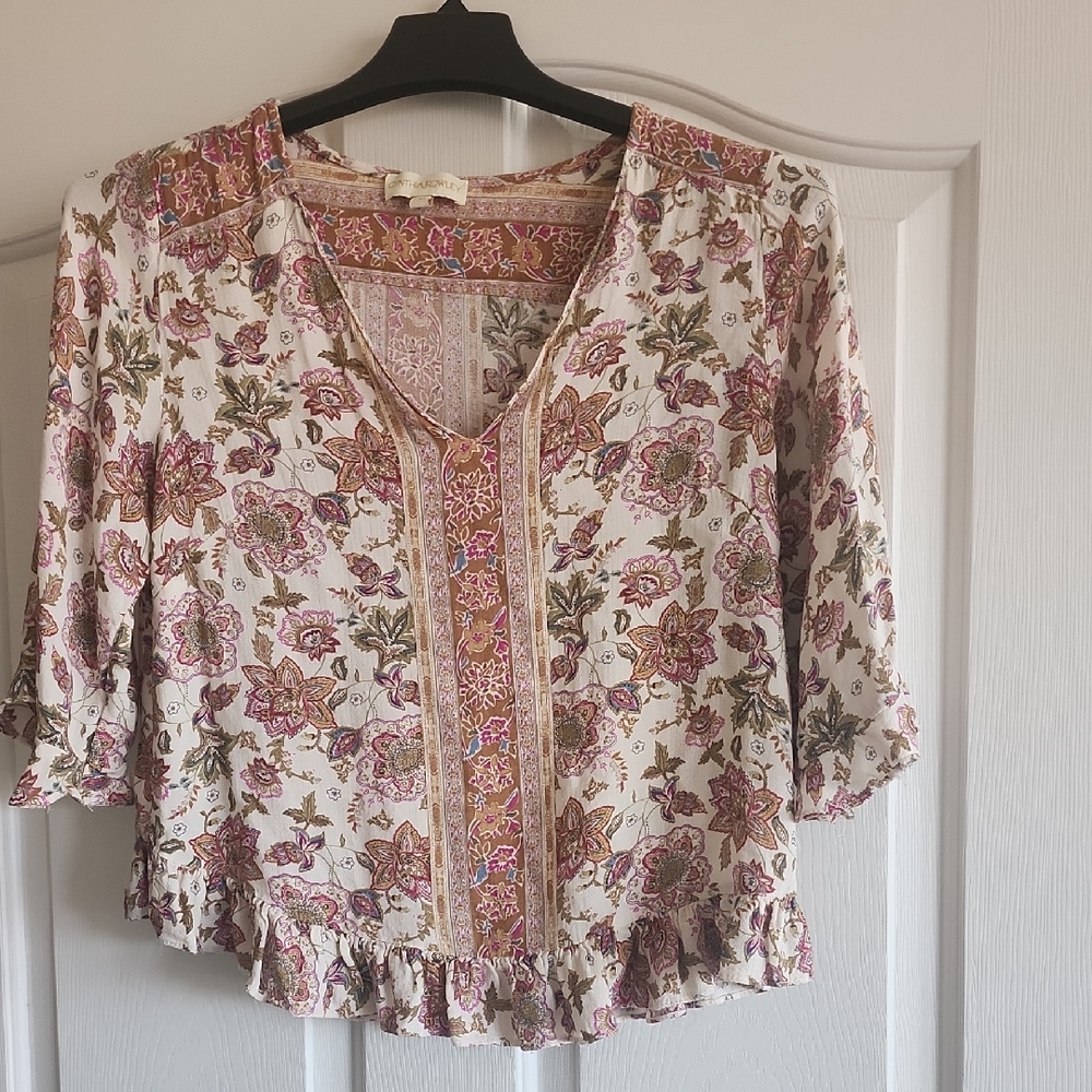 Cynthia Rowley Pink Floral V-Neck Blouse